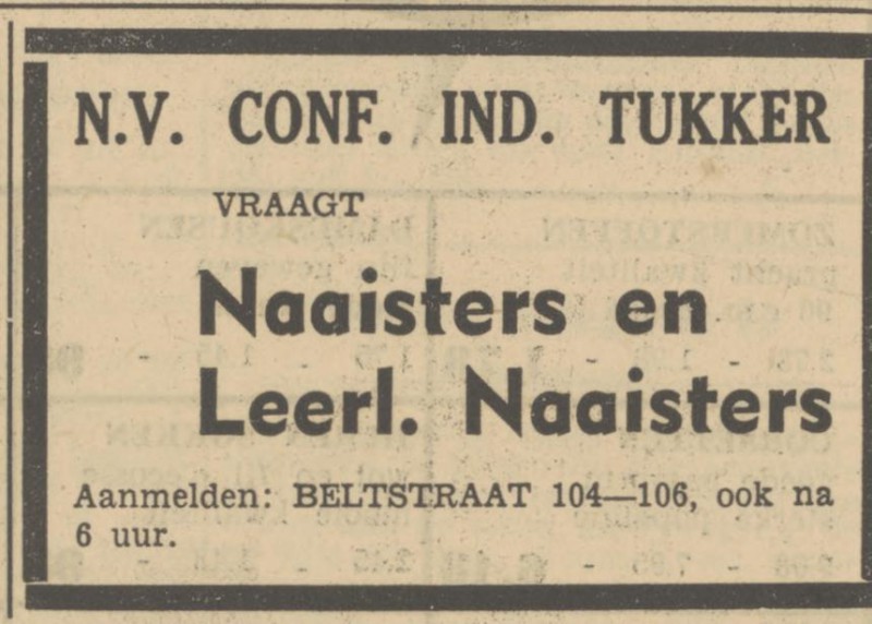 Beltstraat 104-106 N.V. Conf. Ind. Tukker advertentie Tubantia 14-7-1950.jpg