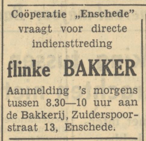 Zuiderspoorstraat 13 Cooperatie Enschede bakkerij advertentie Tubantia 11-10-1949.jpg