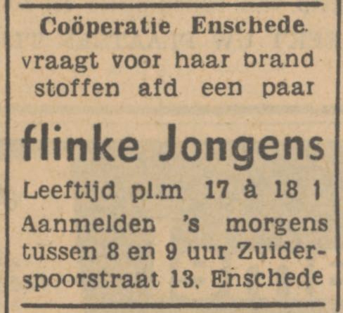 Zuiderspoorstraat 13 Cooperatie Enschede brandstoffen afd. advertentie Tubantia 22-7-1948.jpg