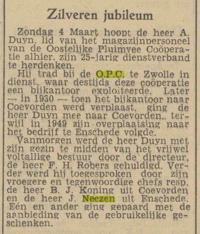 Oostelijke Pluimvee Coöperatie O.P.C. J. Neezen krantenbericht Tubantia 3-3-1951.jpg