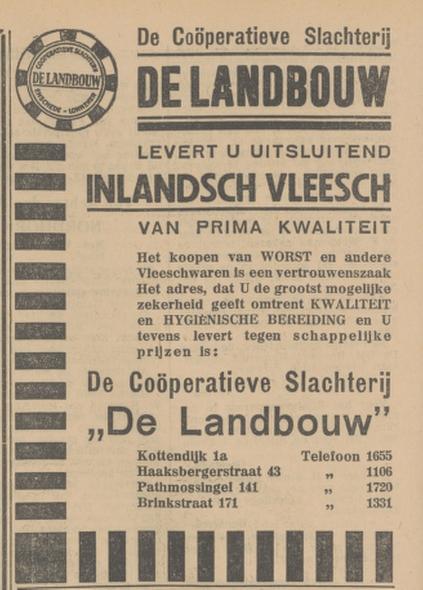 Kottendijk 1a Coöperatieve Slachterij De Landbouw advertentie Tubantia 9-5-1931.jpg
