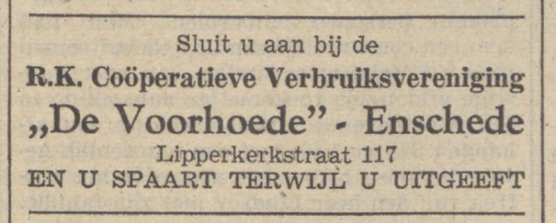 Lipperkerkstraat 117 R.K. Coöperatieve Verbruiksvereniging De Voorhoeve advertentie de Volkskrant 1-6-1940.jpg