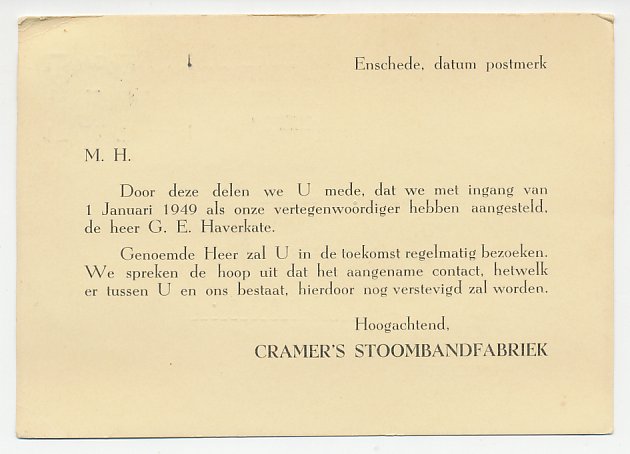Kottendijk 1c Cramer's Stoombandfabriek briefkaart 31-1-1949 achterkant.jpg