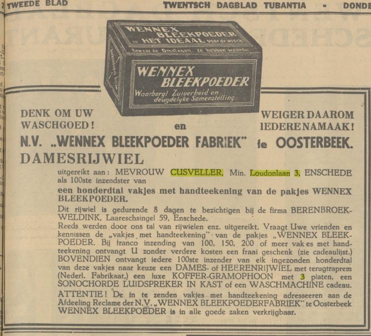 Minister Loudonlaan 3 Mevr. Cusveller advertentie Tubantia 26-4-1934.jpg