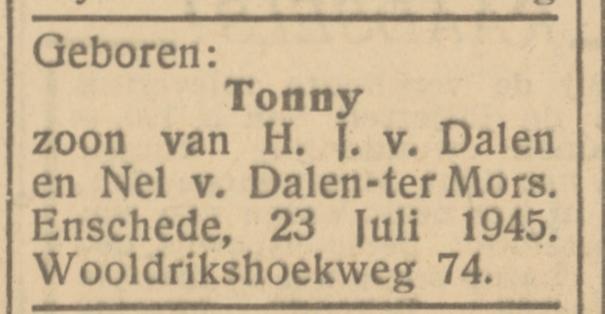 Wooldrikshoekweg 74 H.J. van Dalen advertentie Het Parool 24-7-1945.jpg