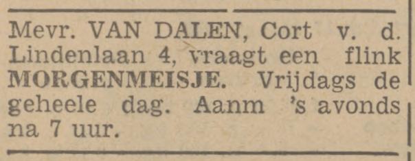 Cort van der Lindenlaan 4 Mevr. van Dalen  advertentie Tubantia 4-3-1942.jpg