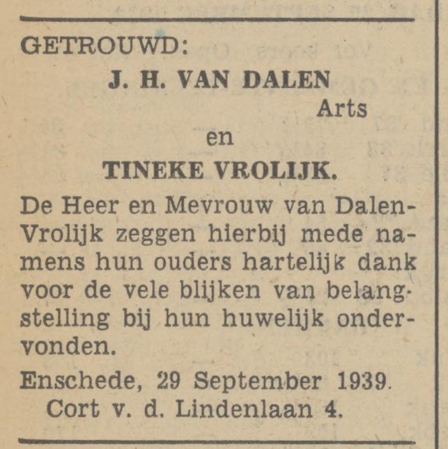 Cort van der Lindenlaan 4 J.H. van Dalen Arts advertentie Tubantia 29-9-1939.jpg