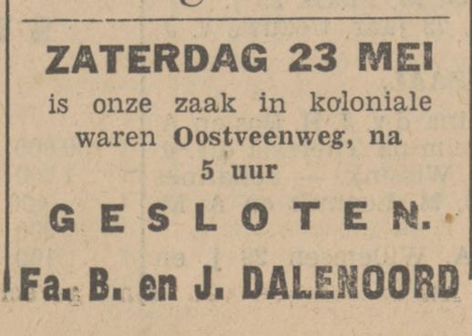 Oostveenweg B. en J. Dalenoord koloniale waren advertentie Tubantia 22-5-1930.jpg
