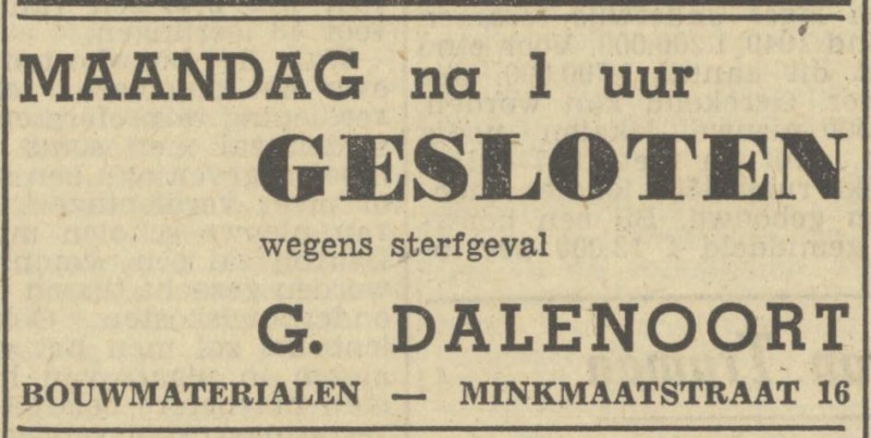 Minkmaatstraat 16 G. Dalenoort Bouwmaterialen advertentie Tubantia 7-1-1950.jpg