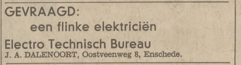 Oostveenweg 8 J.A. Dalenoort advertentie Tubantia 13-1-1966.jpg