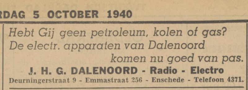 Deurningerstraat 9 J.H.G. Dalendoord advertentie Tubantia 5-10-1940.jpg