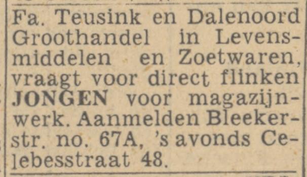 Celebesstraat 48 Fa. Teusink en Dalenoord Groothandel in Levensmiddelen en Zoetwaren advertentie Twentsch nieuwsblad 3-3-1944.jpg