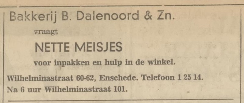 Wilhelminastraat 60-62 Broodfabriek B. Dalenoord & Zn. advertentie Tubantia 12-6-1968.jpg