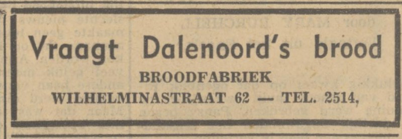 Wilhelminastraat 62 Broodfabriek Dalenoord advertentie Tubantia 14-9-1949.jpg