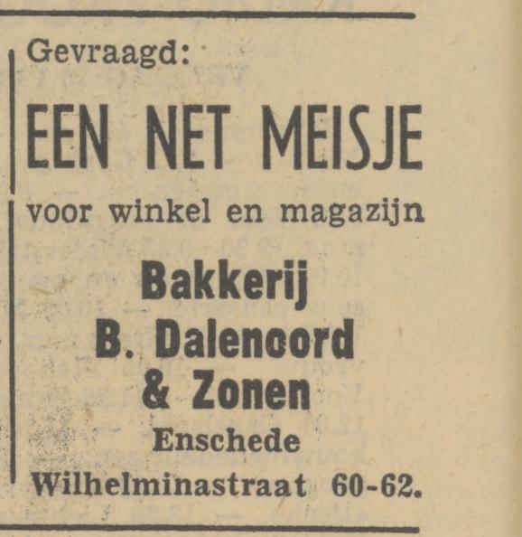 Wilhelminastraat 60-62 Bakkerij Dalenoord advertentie Tubantia 22-2-1951.jpg