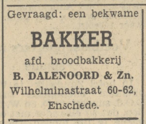 Wilhelminastraat 62 Broodfabriek B. Dalenoord & Zn. advertentie Tubantia 4-9-1951.jpg