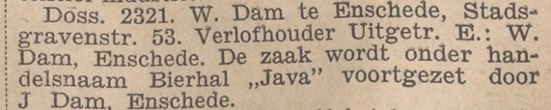 Stadsgravenstraat 53 J. Dam Bierhal Java krantenbericht Overijsselsch dagblad 9-7-1931.jpg