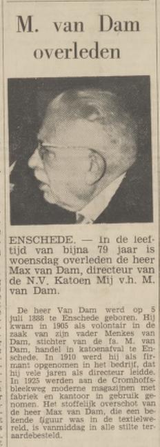 Max van Dam overleden krantenbericht Tubantia 30-6-1967.jpg