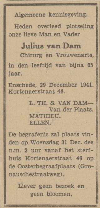Kortenaerstraat 46 J. van Dam overlijdensadvertentie 29-12-1941.jpg