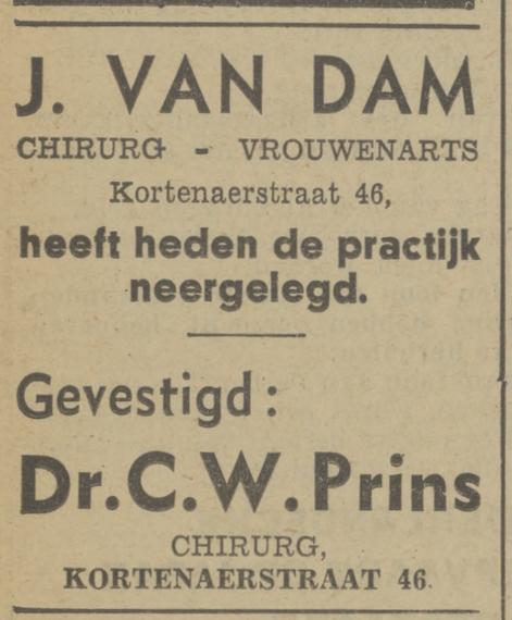 Kortenaerstraat 46 J. van Dam Chirurg Vrouwenarts advertentie Tubantia 15-2-1941.jpg