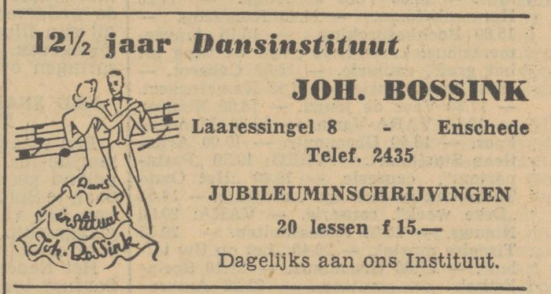 Laaressingel 8 Dansinstituut Joh. Bossink advertentie Tubantia 7-9-1951.jpg