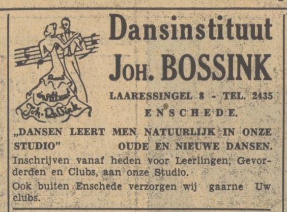 Laaressingel 8 Dansinstituut Joh. Bossink advertentie Tubantia 26-8-1949.jpg