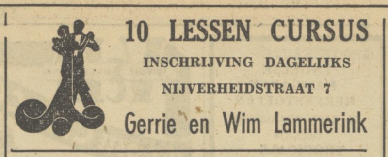 Nijverheidstraat 7 Dansinstituut Wim en Gerrie Lammerink advertentie Tubantia 10-2-1950.jpg