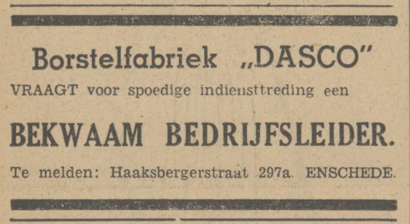 Haaksbergerstraat 297a Borstelfabriek Dasco advertentie Tubantia 13-12-1947.jpg