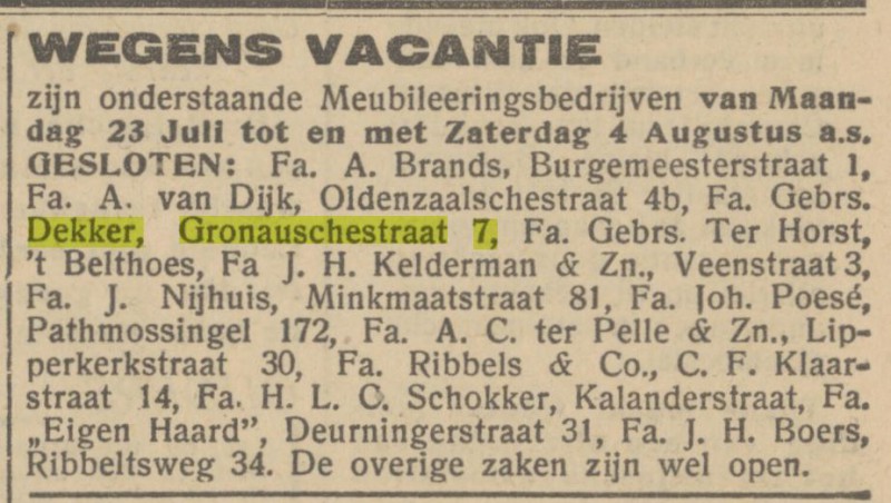 Gronausestraat 7 Fa. Gebrs. Dekker advertentie Het Parool 19-7-1945.jpg