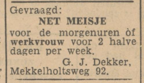 Mekkelholtsweg 92 G.J. Dekker advertentie Tubantia 15-2-1947.jpg