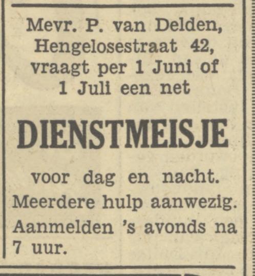 Hengelosestraat 42 Mevr. van Delden advertentie Tubantia 6-5-1950.jpg