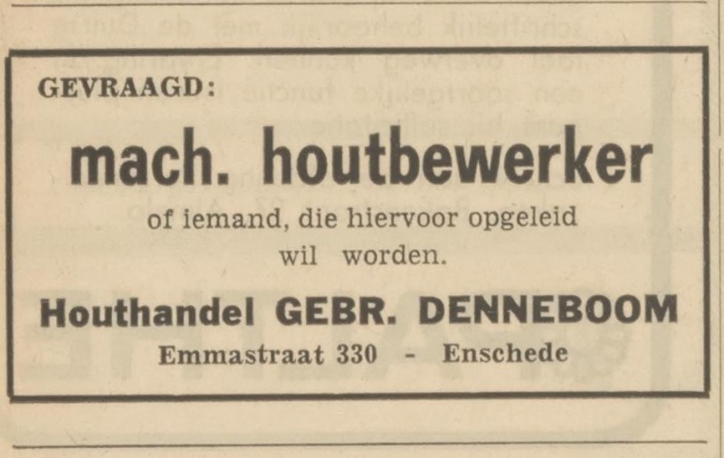 Emmastraat 330 Houthandel Gebr. Denneboom advertentie Tubantia 22-1-1966.jpg