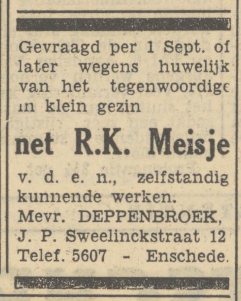 J.P. Sweelinckstraat 12 Mevr. Deppenbroek advertentie Tubantia 23-8-1951.jpg