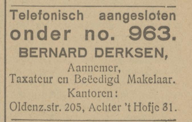 Oldenzaalsestraat 205 B. Derksen Taxateur en Makelaar advertentie Tubantia 15-5-1924.jpg
