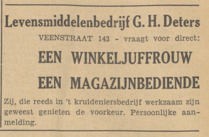 Veenstraat 143 G.H. Deters Levensmiddelenbedrijf advertentie Tubantia 1-4-1949.jpg