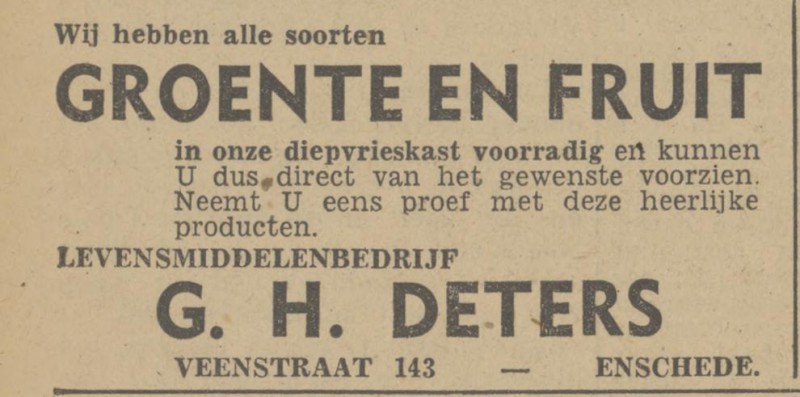 Veenstraat 143 G.H. Deters Levensmiddelenbedrijf advertentie Tubantia 31-1-1948.jpg