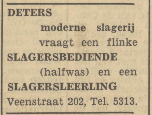 Veenstraat 202 slagerij Deters advertentiue Tubantia 28-9-1949.jpg