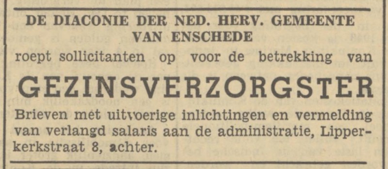 Lipperkerkstraat 8 achter Diaconie Nederlands Hervormde Gemeente Enschede advertentie Tubantia 30-9-1948.jpg