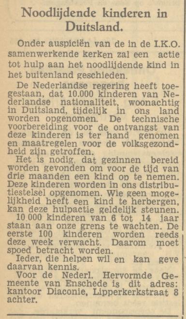 Lipperkerkstraat 8 achter Diaconie Nederlands Hervormde Gemeente Enschede krantenbericht Tubantia 18-11-1947.jpg