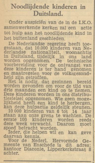 Lipperkerkstraat 8 achter Diaconie Nederlands Hervormde Gemeente Enschede krantenbericht Tubantia 18-11-1947.jpg