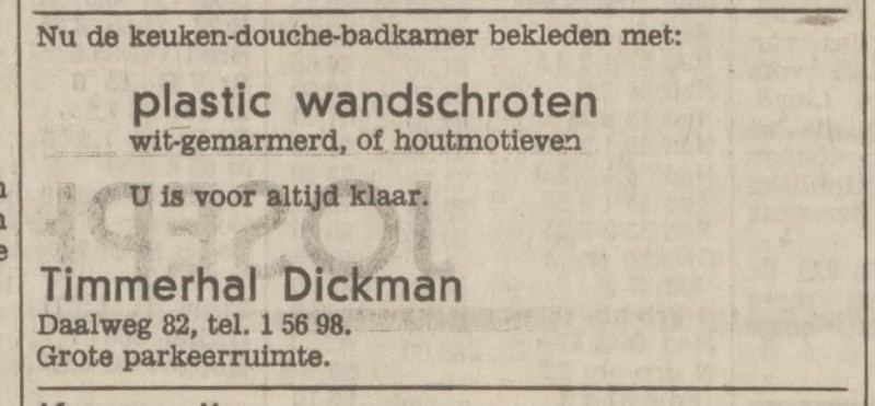 Daalweg 82 Timmerhal Dickman advertentie Tubantia 23-12-1971.jpg