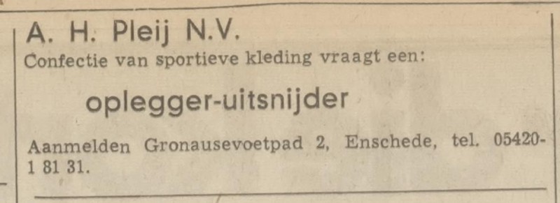 Gronausevoetpad 2 A.H. Pleij N.V. advertentie Tubantia 5-3-1970.jpg