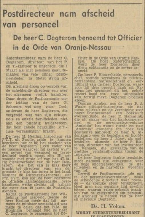 C. Dogterom directeur Postkantoor krantenbericht Tubantia 27-2-1950.jpg