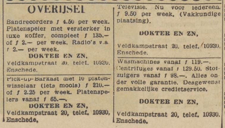 Veldkampstraat 20  Dokter en Zn. advertentie De Waarheid 26-3-1959.jpg