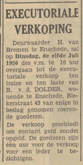 Blekerstraat 43 R. v.d. Dolder advertentie Tubantia 10-7-1950.jpg