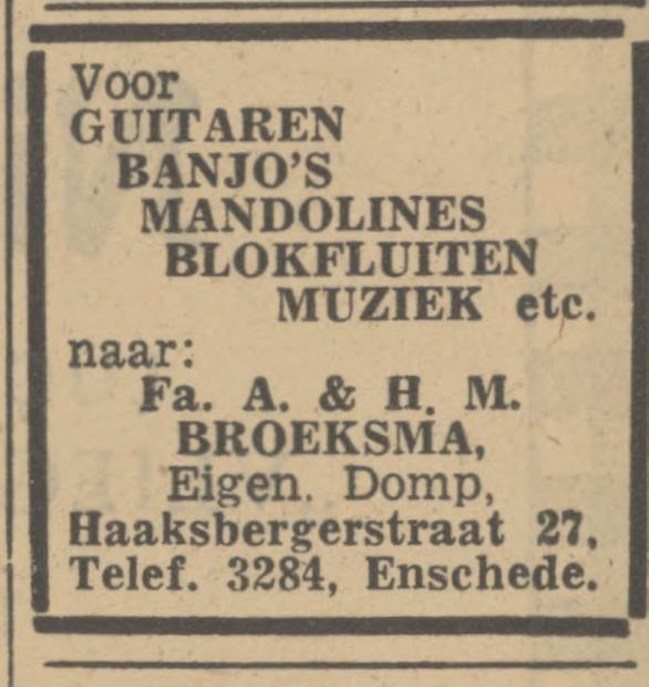 Haaksbergerstraat 27 Fa. A. & H.M. Broeksma eigen. Domp advertentie Tubantia 4-12-1947.jpg