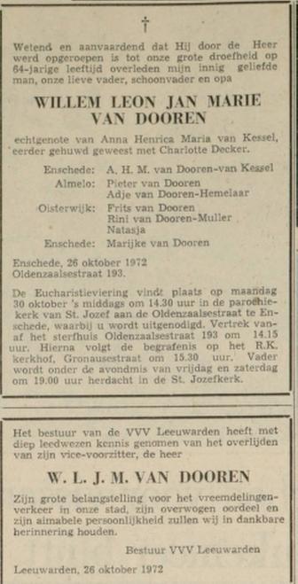 Oldenzaalsestraat 193 W.L.J.M. van Dooren overlijdensadvertentie 28-10-1972.jpg