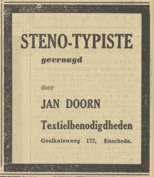 Goolkatenweg 172 Jan Doorn Textielbenodigdheden advertentie Tubantia 22-3-1950.jpg