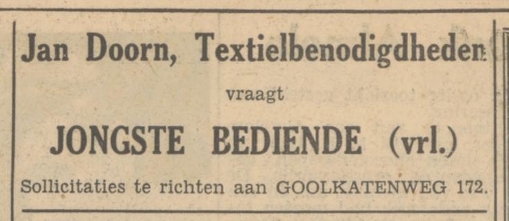Goolkatenweg 172 Jan Doorn Textielbenodigdheden advertentie Tubantia 29-5-1951.jpg