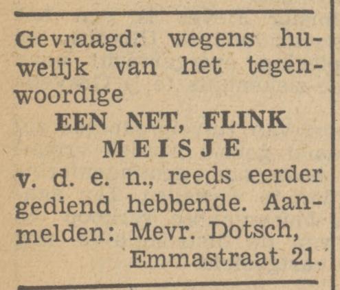 Emmastraat 21 Mevr. Dotsch advertentie Tubantia 6-4-1949.jpg